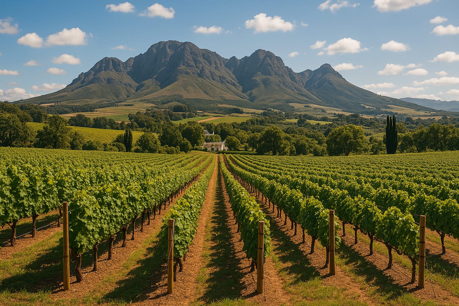 Beautiful Cape Dutch architecture at a wine estate in Stellenbosch