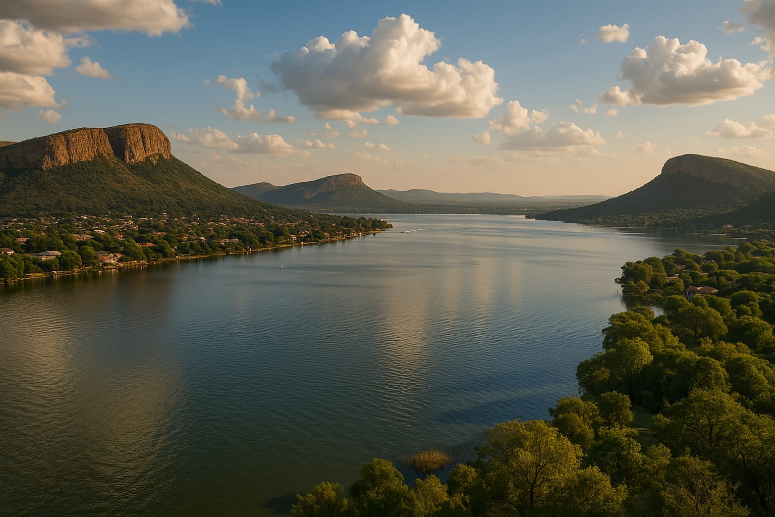 A scenic view of Hartbeespoort Dam from the mountain